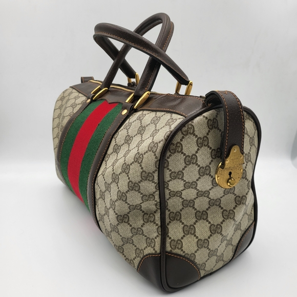 GUCCI GG Supreme Web Sherry Lane Travel Bag w/lock & keys Authentic w/COA.